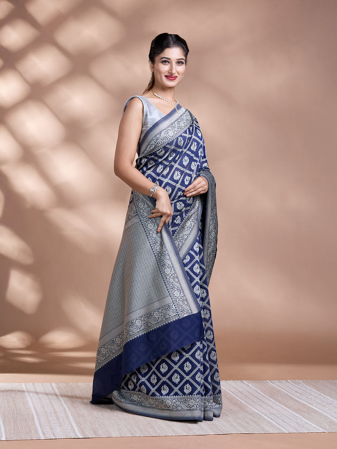 Blue Resham Weave Mulmul Cotton Saree_3