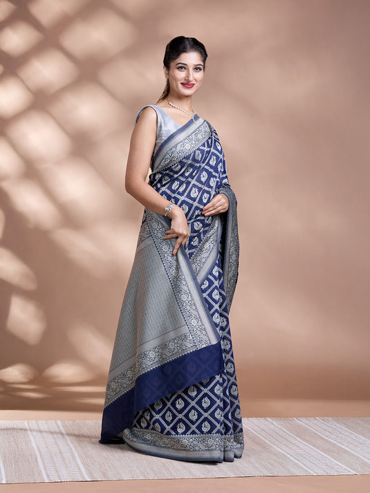 Blue Resham Weave Banarasi Cotton Saree