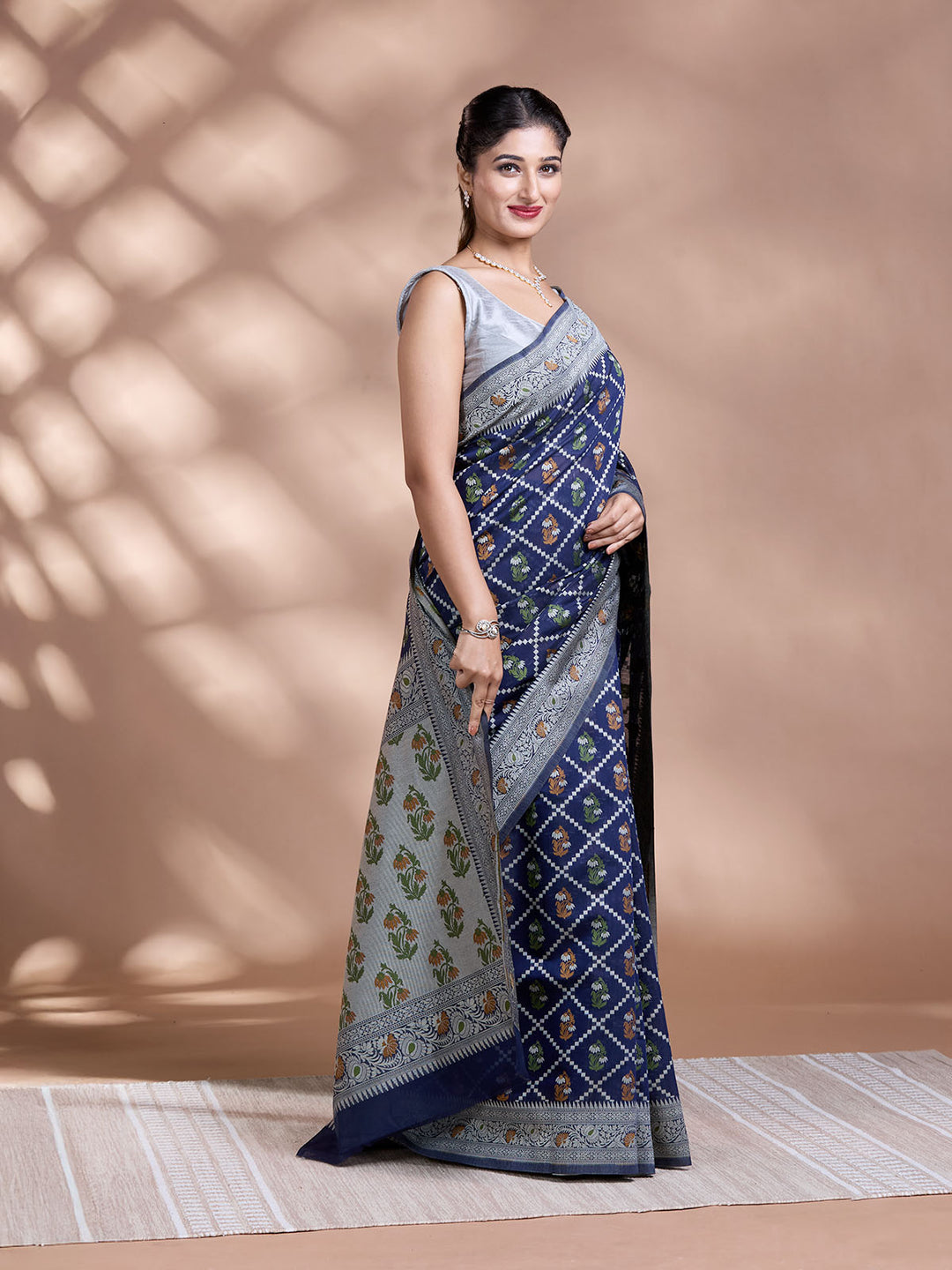 Blue Resham Weave Mulmul Cotton Saree_3