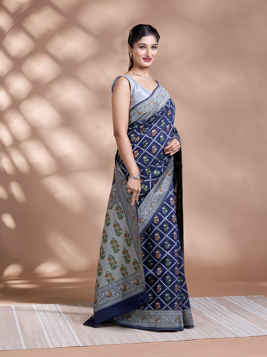 Blue Resham Weave Banarasi Cotton Saree