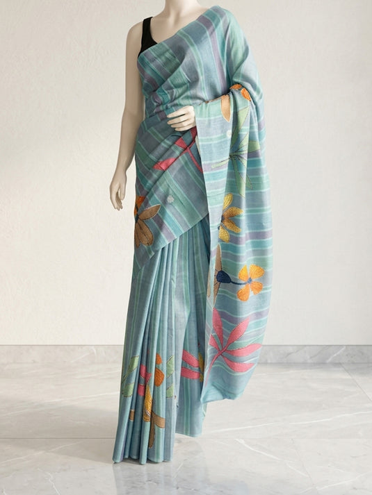 Blue Tussar Printed Saree