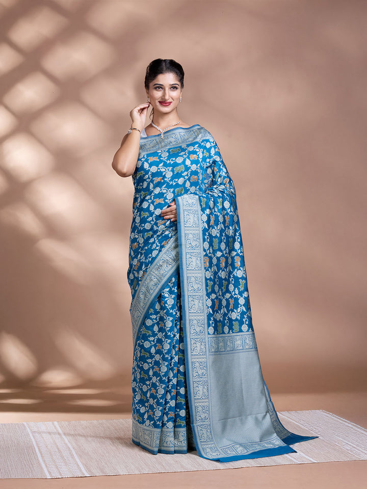 Blue Resham Weave Mulmul Cotton Saree