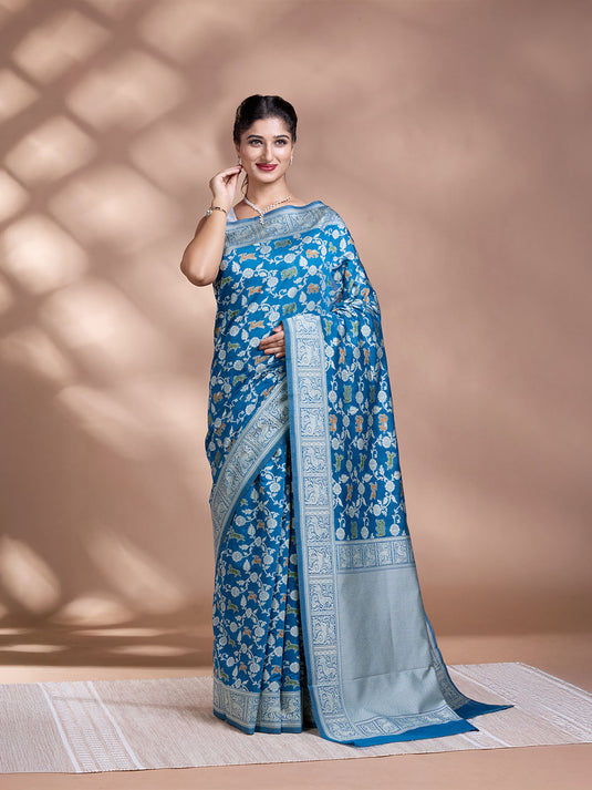 Blue Resham Weave Mulmul Cotton Saree