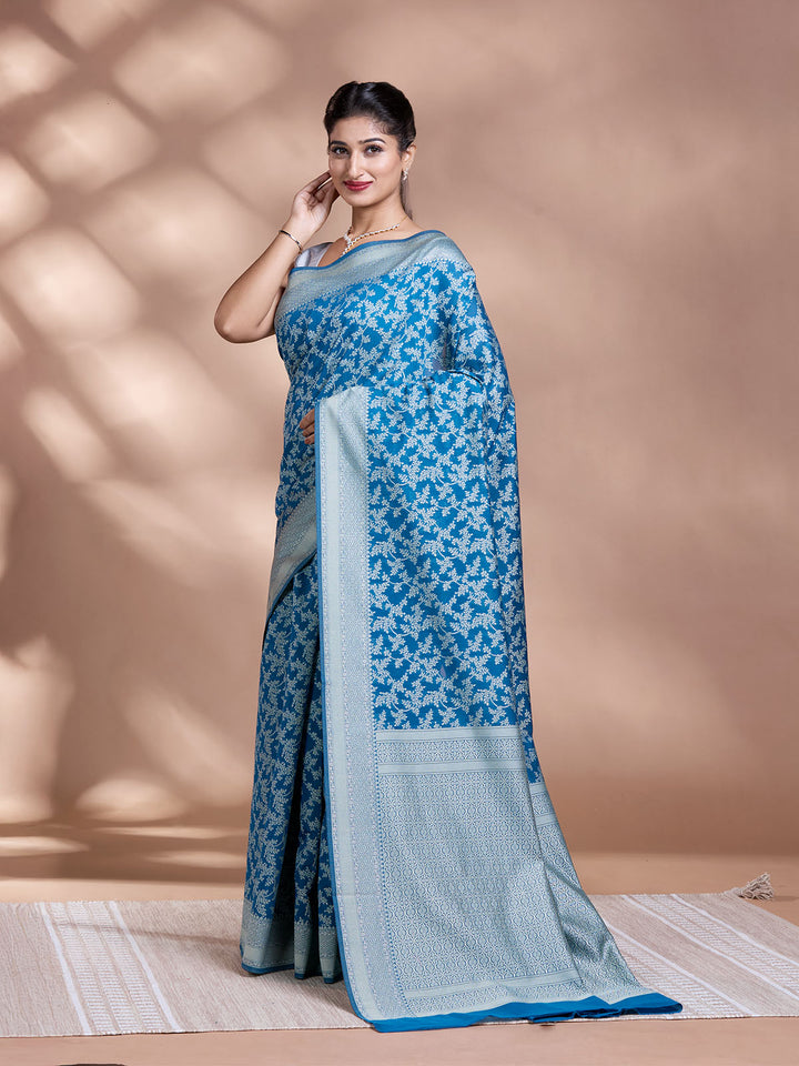 Blue Resham Weave Mulmul Cotton Saree