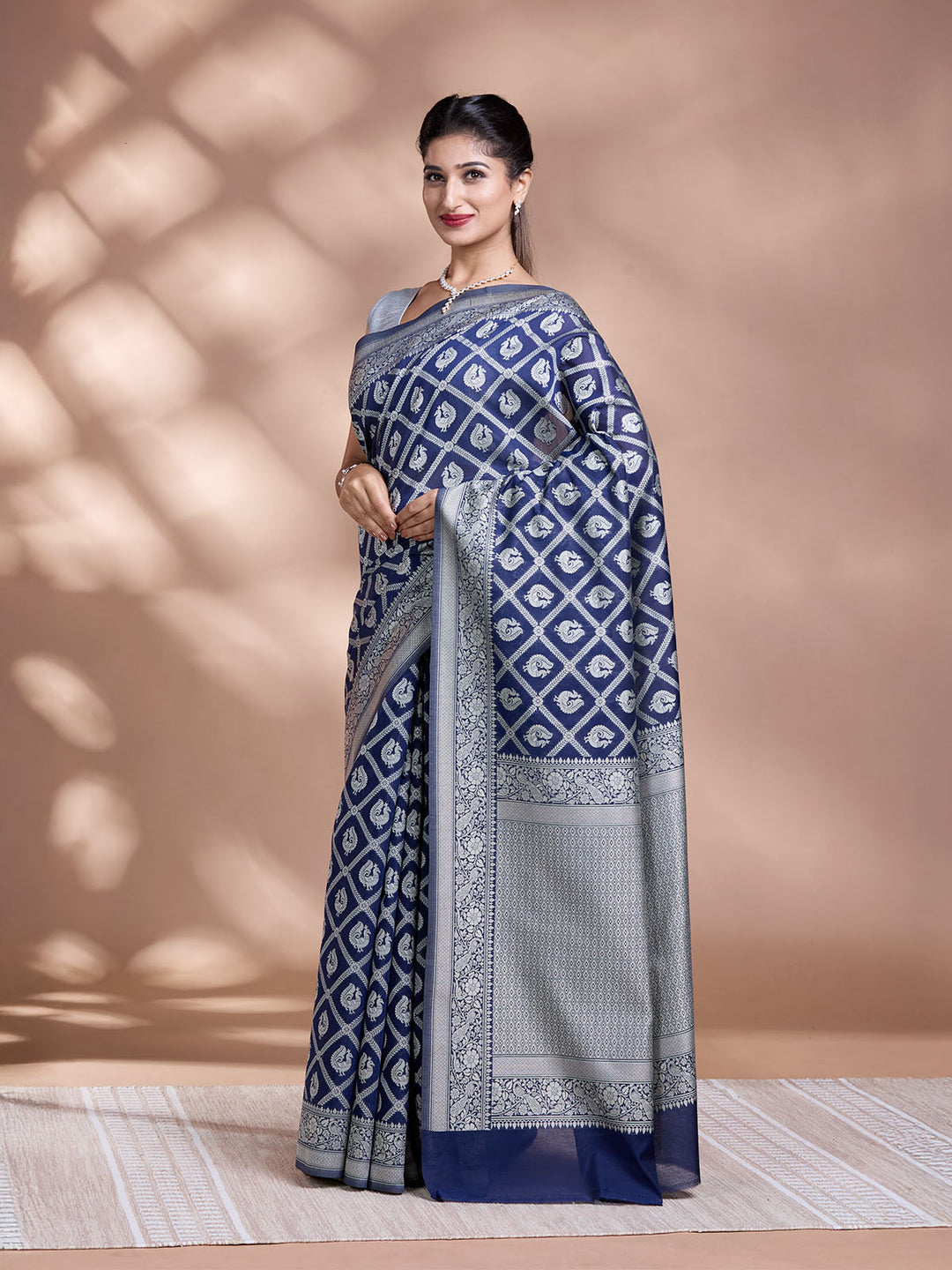 Blue Resham Weave Mulmul Cotton Saree_2