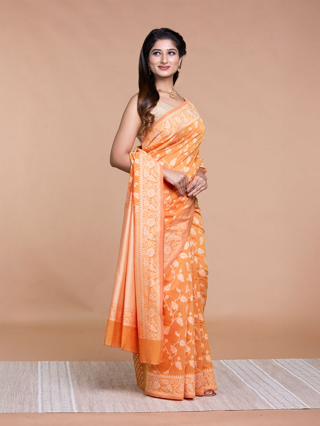 Orange Resham Weave Mulmul Cotton Saree_3