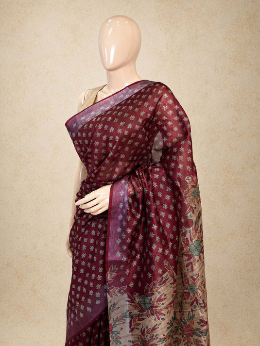 Red Tussar Printed Saree