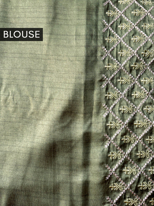 Green Tussar Printed Saree