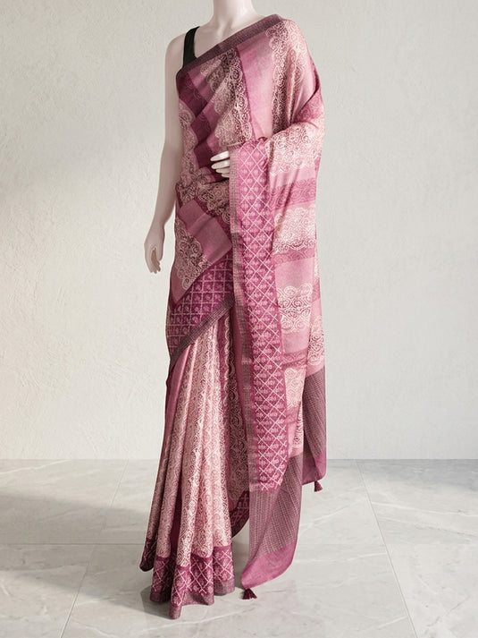 Purple Tussar Printed Saree