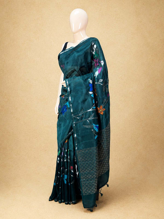 Dark Green Paper Silk Zari Woven Saree