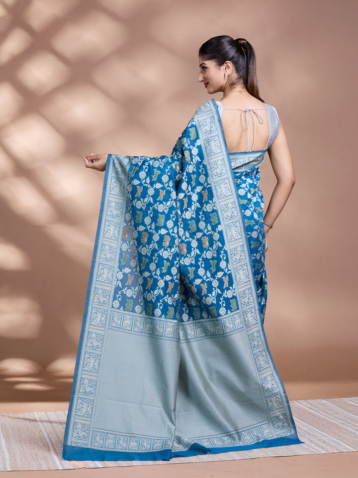 Blue Resham Weave Mulmul Cotton Saree