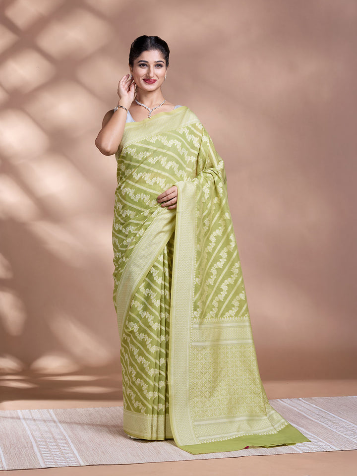 Green Resham Weave Mulmul Cotton Saree