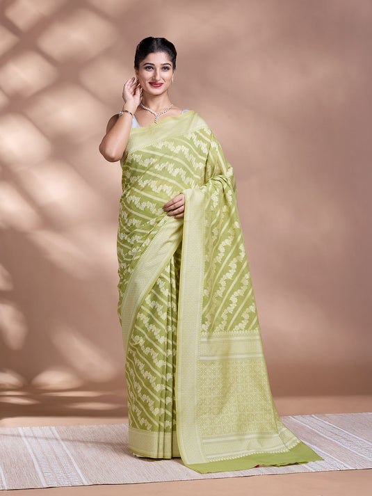 Green Resham Weave Banarasi Cotton Saree