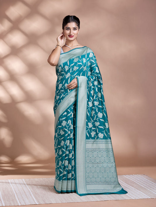 Green Resham Weave Banarasi Cotton Saree