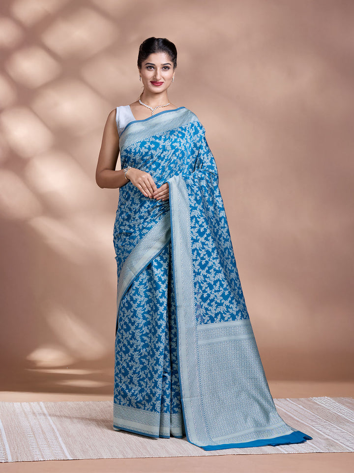 Blue Resham Weave Mulmul Cotton Saree
