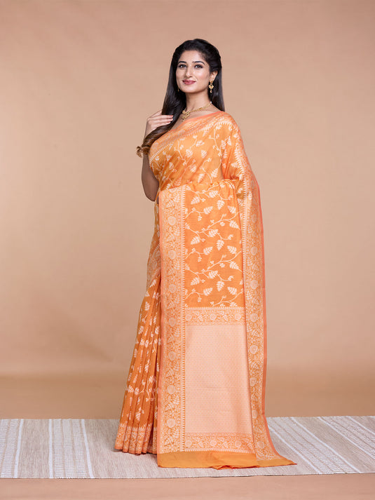 Orange Resham Weave Mulmul Cotton Saree
