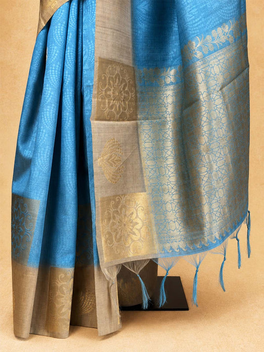 Blue tussar Silk Zari Woven Saree
