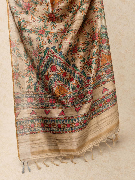Yellow Tussar Printed Saree