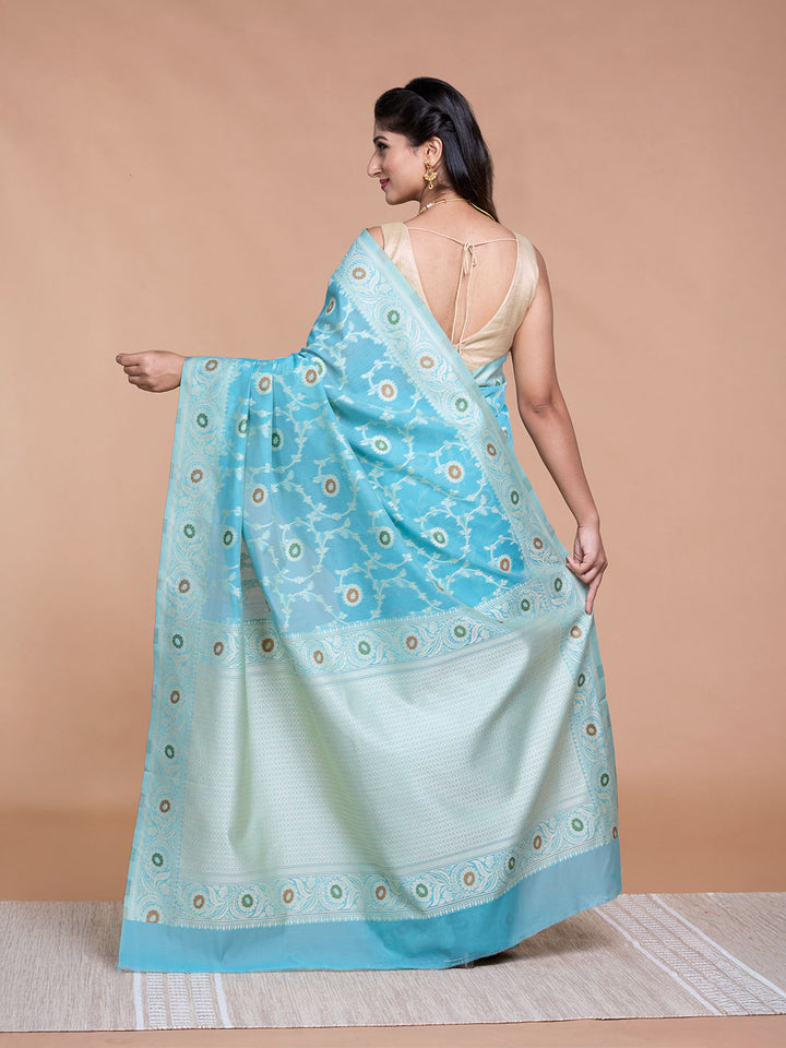 Blue Resham Weave Mulmul Cotton Saree