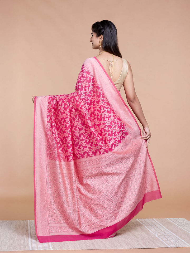 Rani Pink Resham Weave Mulmul Cotton Saree