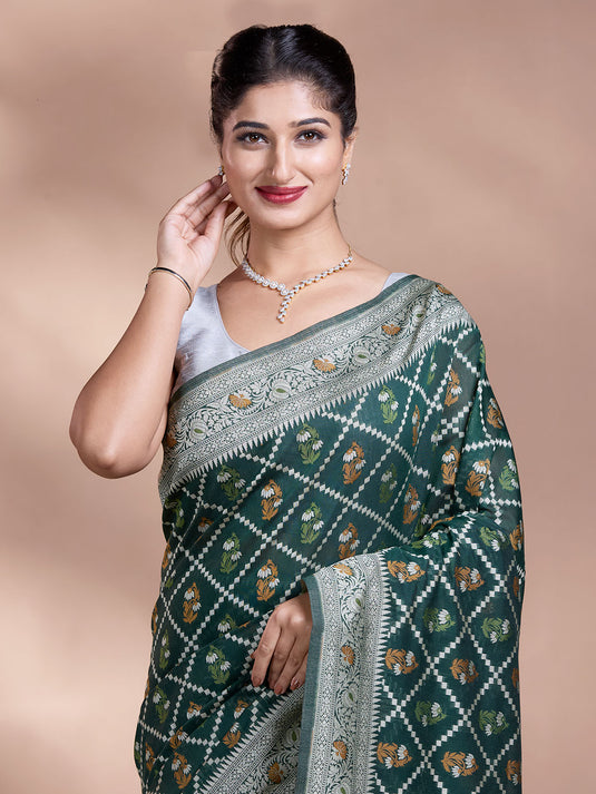 Green Resham Weave Banarasi Cotton Saree