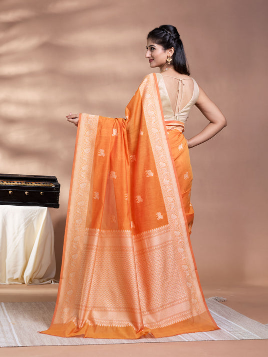 Orange Resham Weave Banarasi Cotton Saree