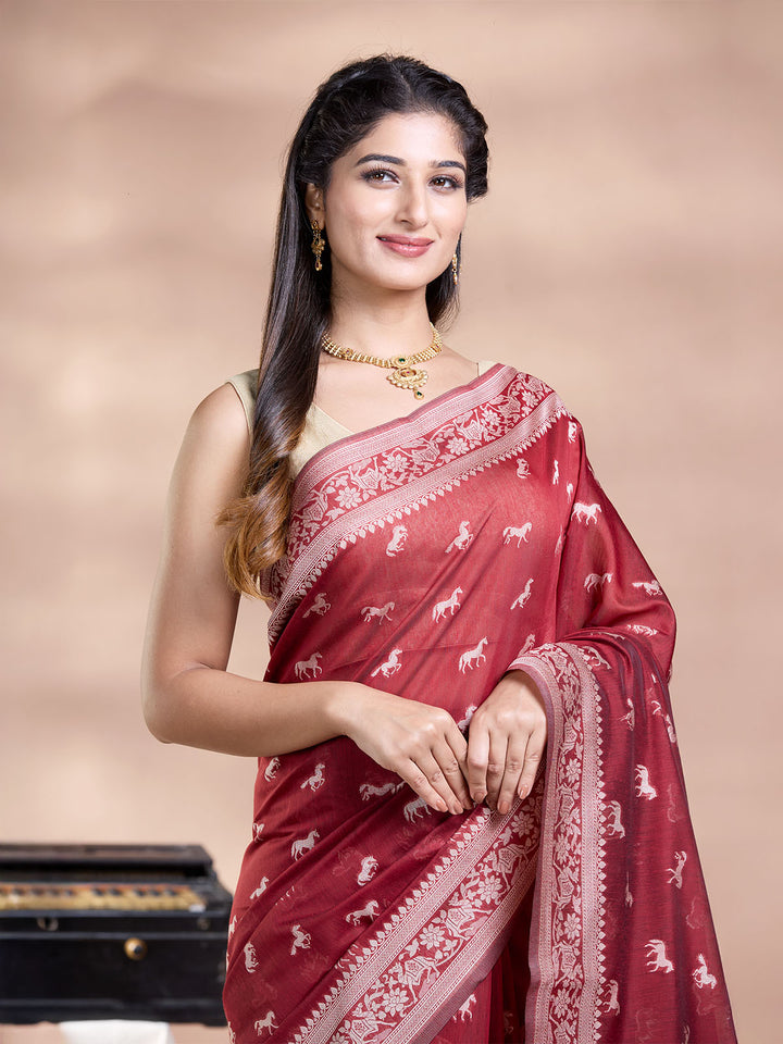 Brown Resham Weave Mulmul Cotton Saree