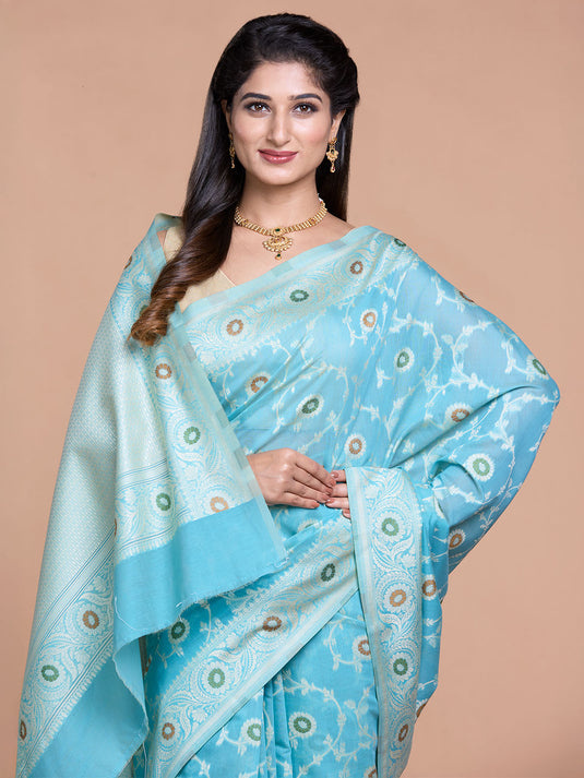 Blue Resham Weave Banarasi Cotton Saree