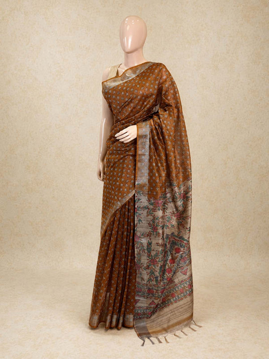 Yellow Tussar Printed Saree