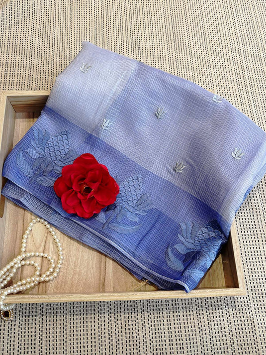 Purple Kota Silk Thread Work Saree