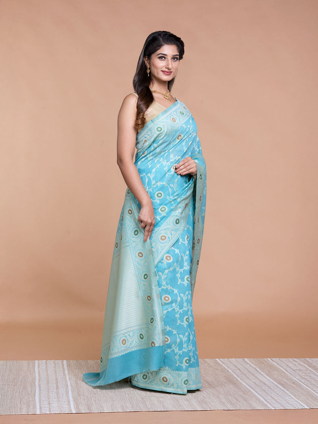 Blue Resham Weave Mulmul Cotton Saree_3