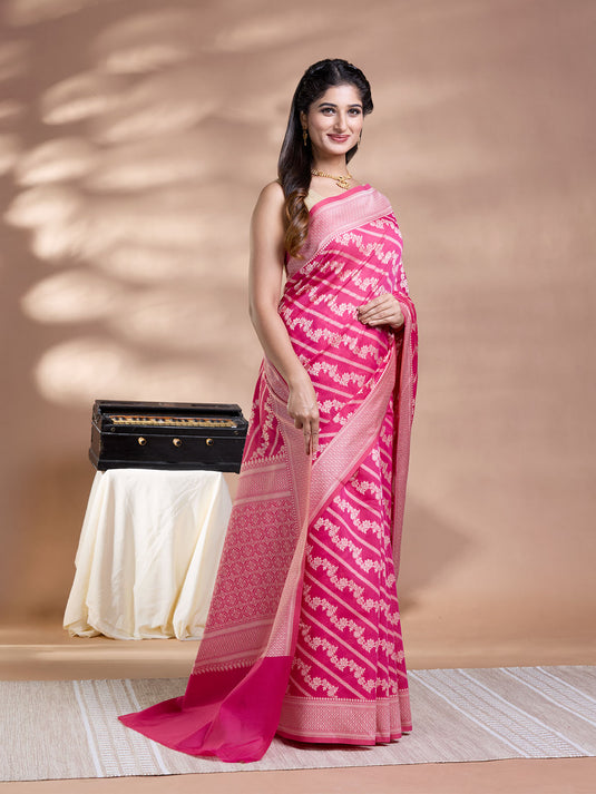 Pink Resham Weave Banarasi Cotton Saree