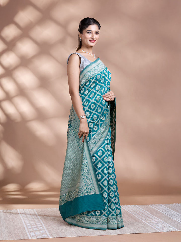 Green Resham Weave Mulmul Cotton Saree