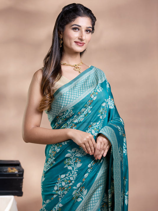 Green Resham Weave Banarasi Cotton Saree