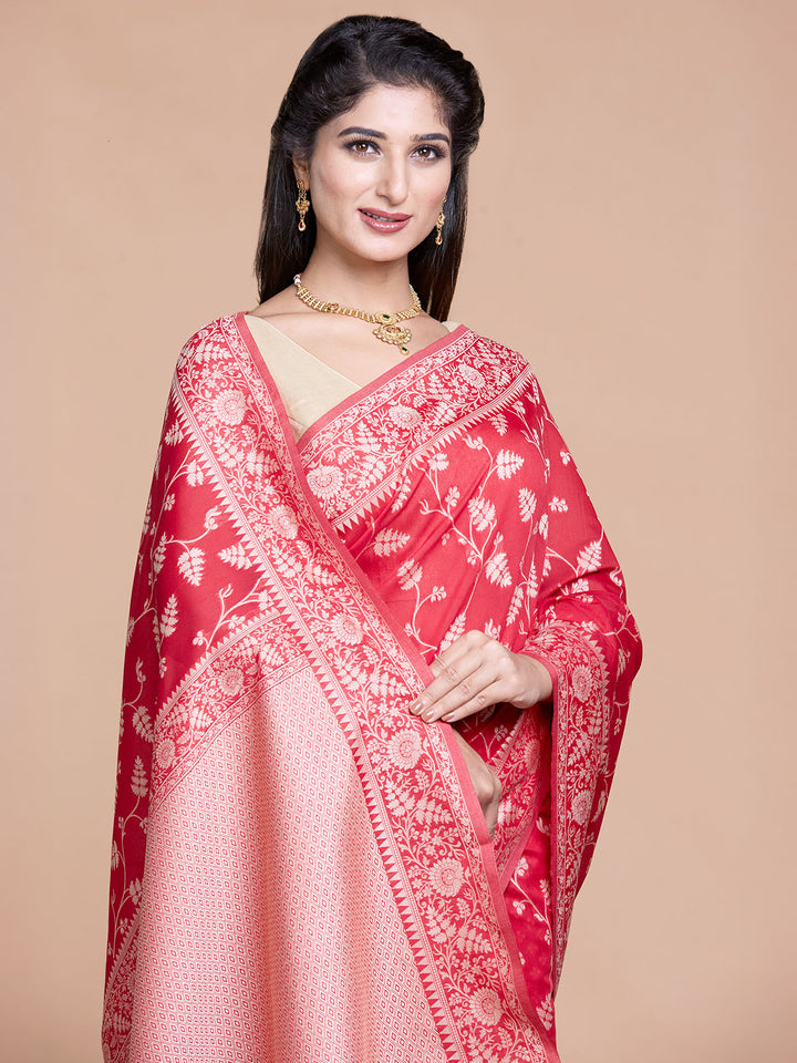 Red Resham Weave Mulmul Cotton Saree