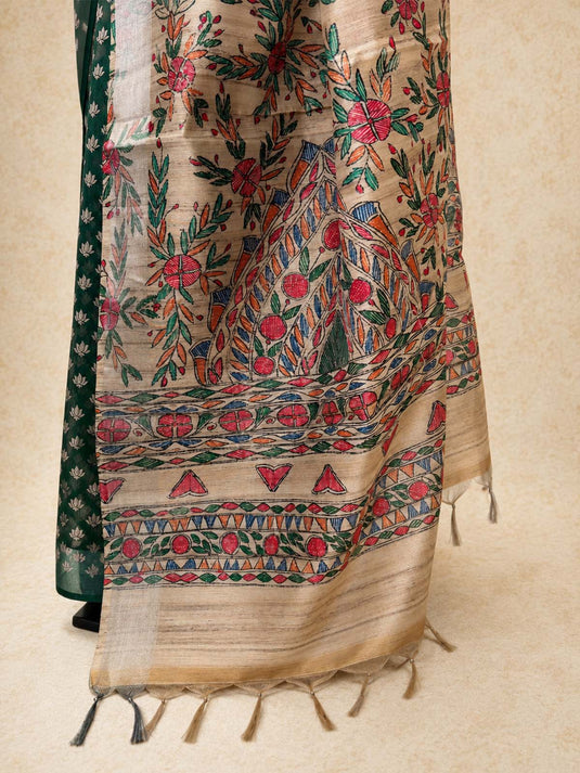 Green Tussar Printed Saree