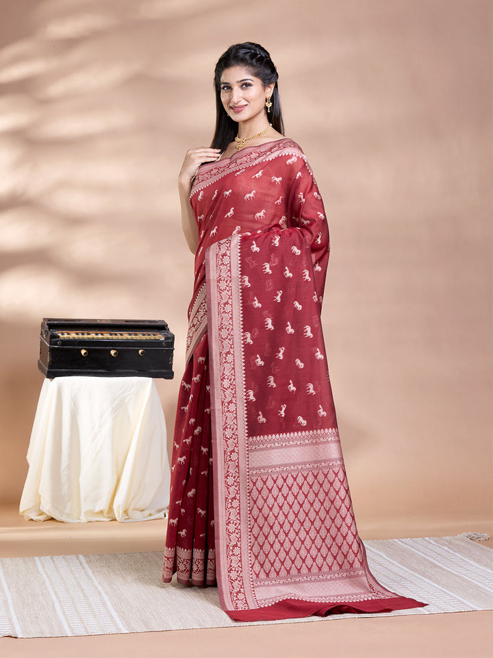 Brown Resham Weave Mulmul Cotton Saree