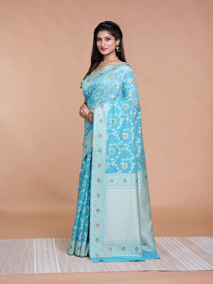 Blue Resham Weave Mulmul Cotton Saree