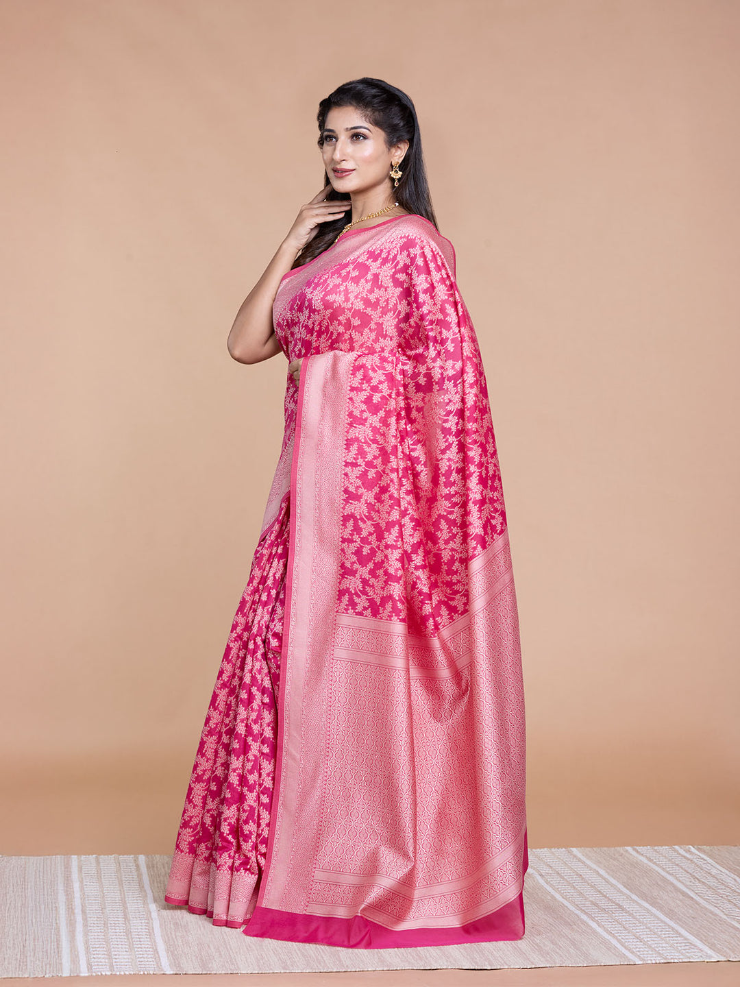 Rani Pink Resham Weave Mulmul Cotton Saree_2