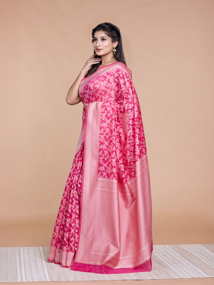 Rani Pink Resham Weave Mulmul Cotton Saree