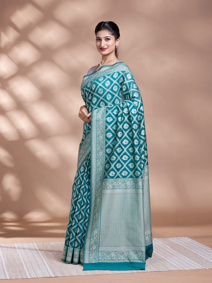 Green Resham Weave Mulmul Cotton Saree