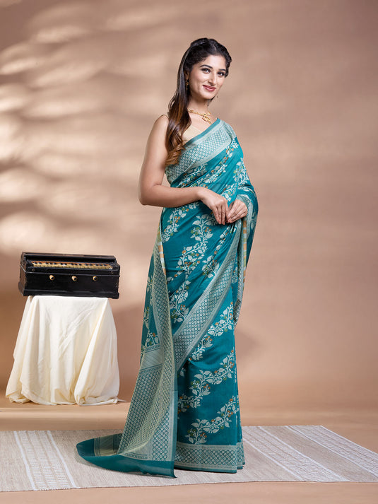 Green Resham Weave Banarasi Cotton Saree