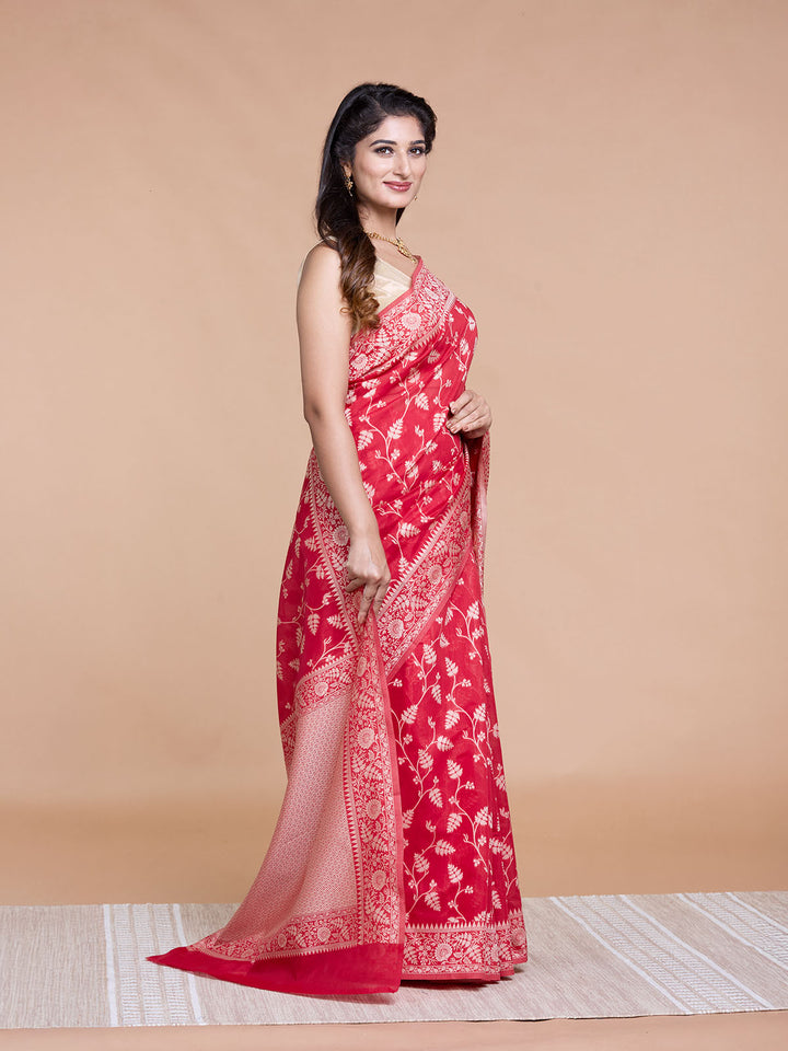 Red Resham Weave Mulmul Cotton Saree