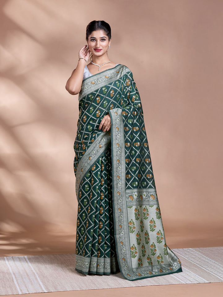 Green Resham Weave Mulmul Cotton Saree