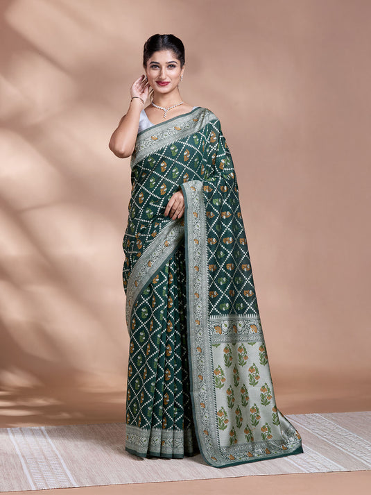 Green Resham Weave Mulmul Cotton Saree