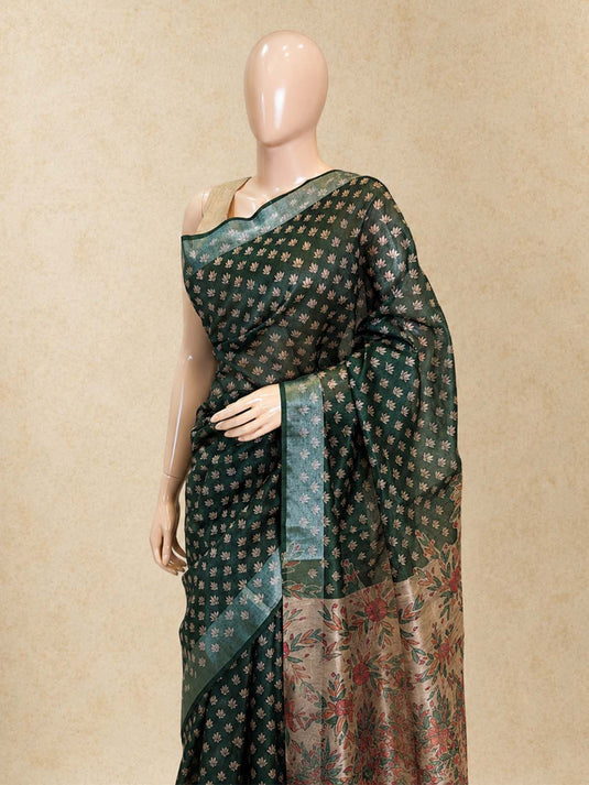 Green Tussar Printed Saree