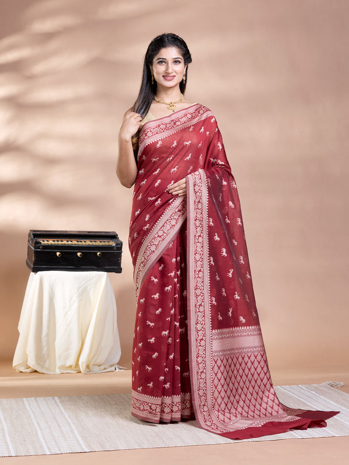 Brown Resham Weave Mulmul Cotton Saree