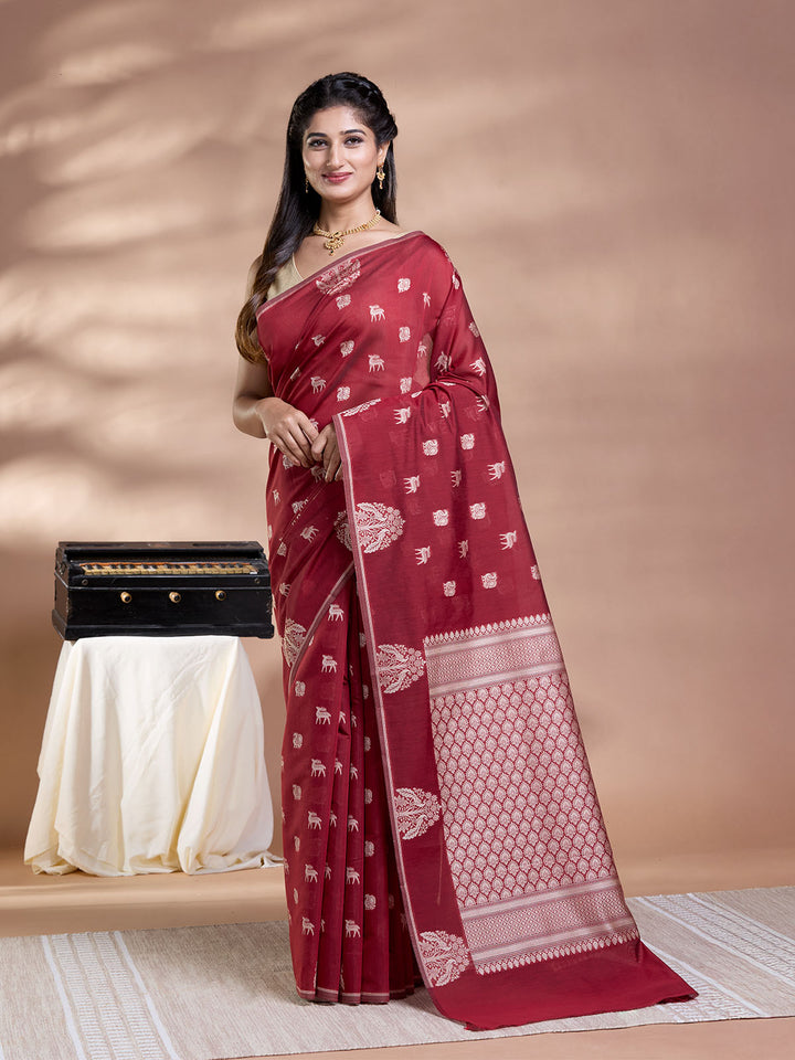 Brown Resham Weave Mulmul Cotton Saree
