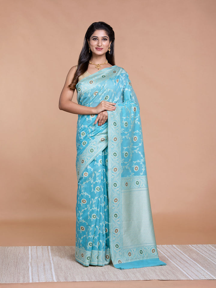Blue Resham Weave Mulmul Cotton Saree
