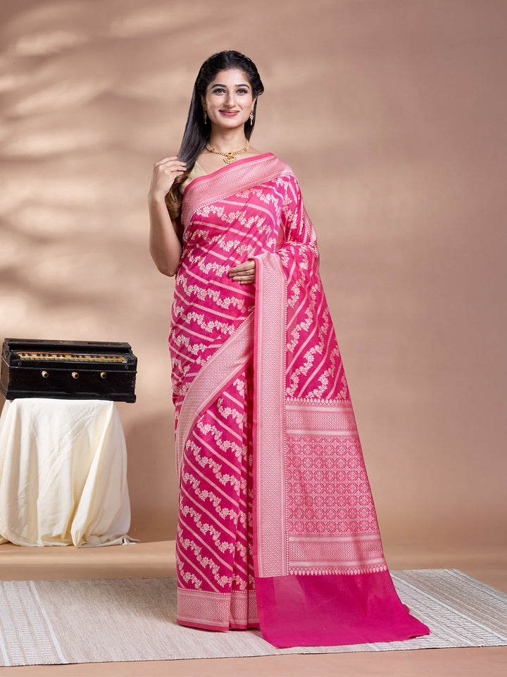 Pink Resham Weave Mulmul Cotton Saree